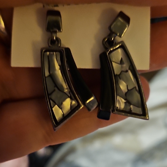Geometric Silver and Black Earrings - Picture 1 of 1